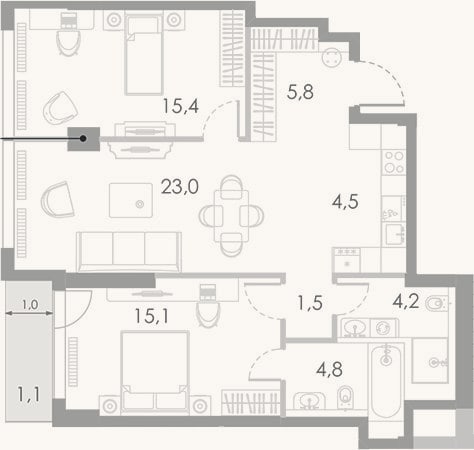 Планировка: 3-к, 74,3 м²
