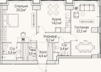 Планировка: 2-к, 78,8 м²