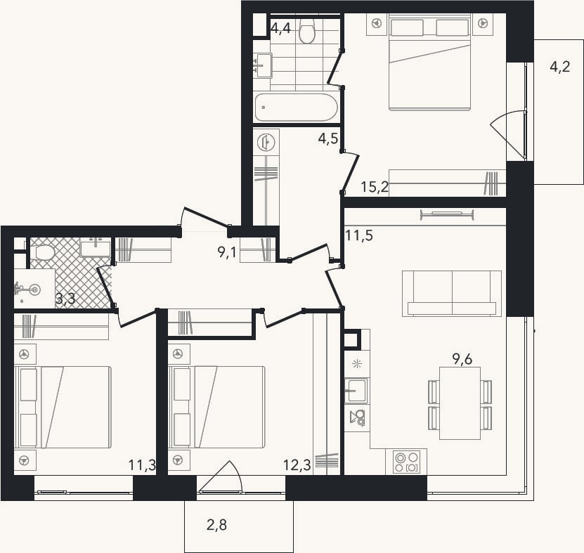 Планировка: 4+ к, 81,2 м²