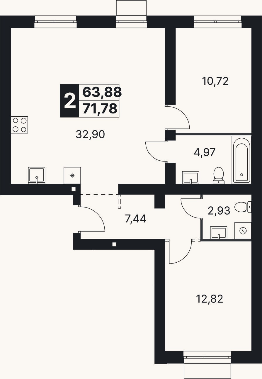 Планировка: 3-к, 71,8 м²