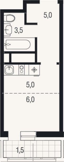 Планировка: Студия, 19,5 м²