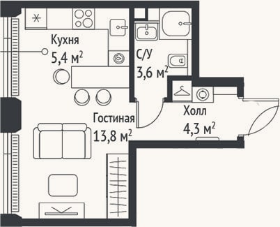 Планировка: Студия, 27 м²
