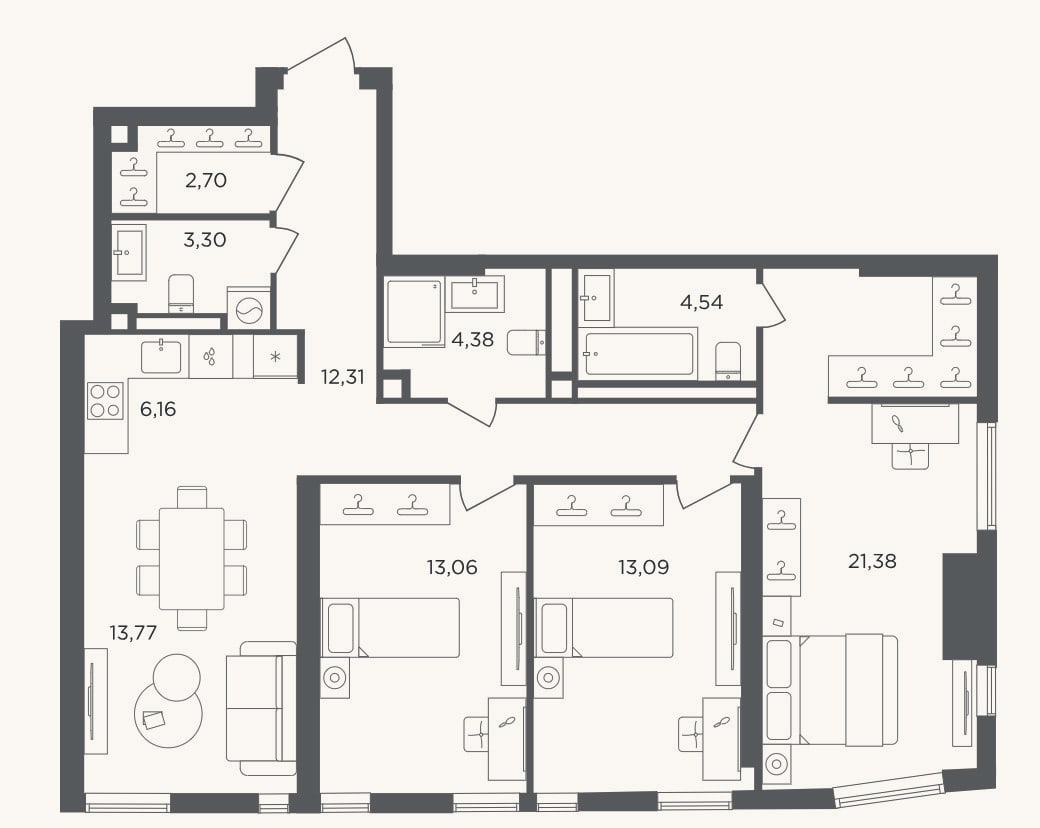 Планировка: 4+ к, 94,7 м²