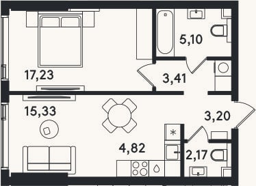 Планировка: 2-к, 51,3 м²