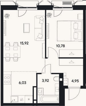 Планировка: 2-к, 41,6 м²