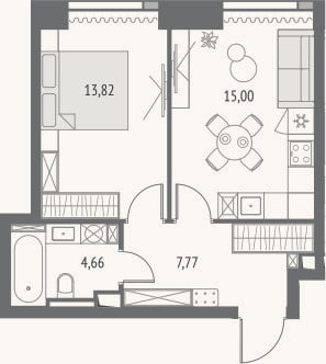 Планировка: 2-к, 41,3 м²
