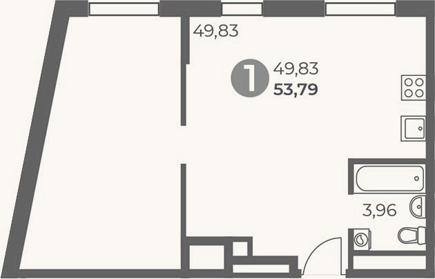 Планировка: Студия, 53,8 м²