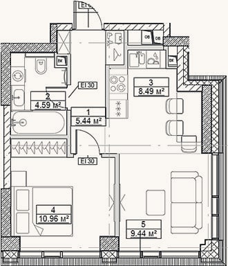 Планировка: 2-к, 38,9 м²