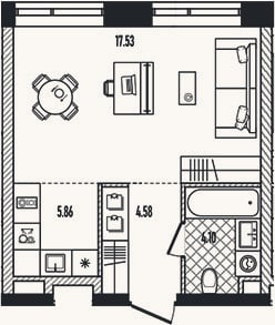 Планировка: Студия, 32,1 м²