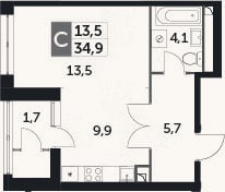 Планировка: Студия, 33,3 м²