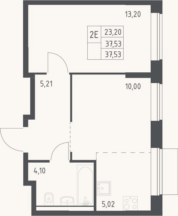 Планировка: 2-к, 37,5 м²
