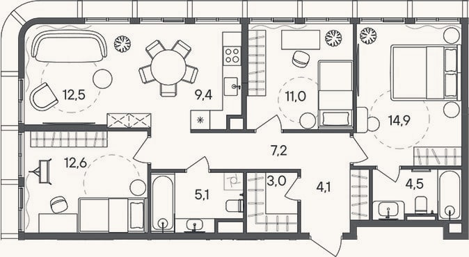 Планировка: 4+ к, 84,3 м²