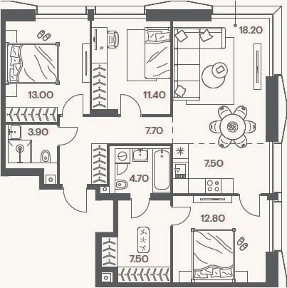 Планировка: 4+ к, 86,7 м²