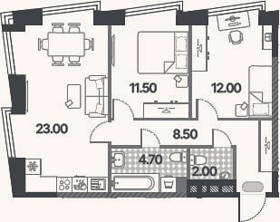 Планировка: 3-к, 61,7 м²