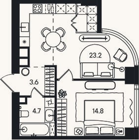 Планировка: 2-к, 46,3 м²
