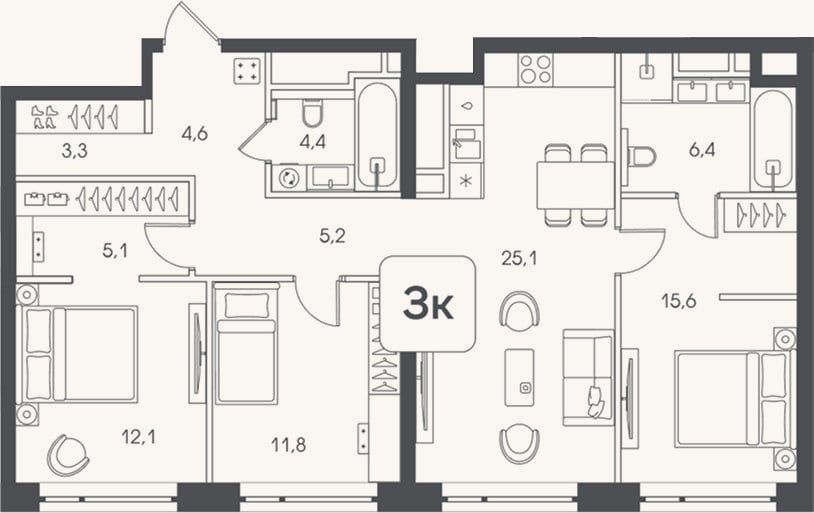 Планировка: 4+ к, 93,6 м²