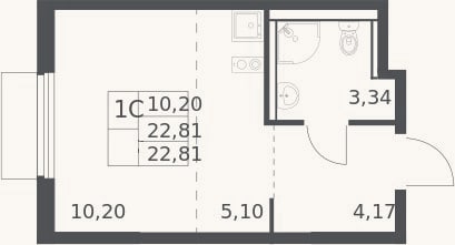 Планировка: Студия, 22,8 м²