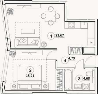 Планировка: 2-к, 48,4 м²
