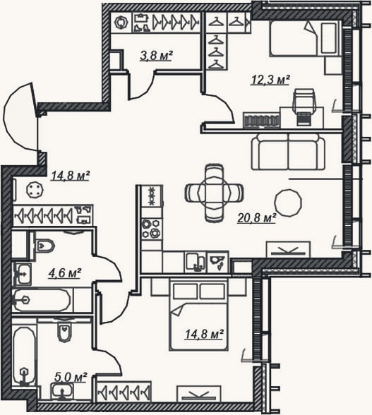 Планировка: 3-к, 76,2 м²