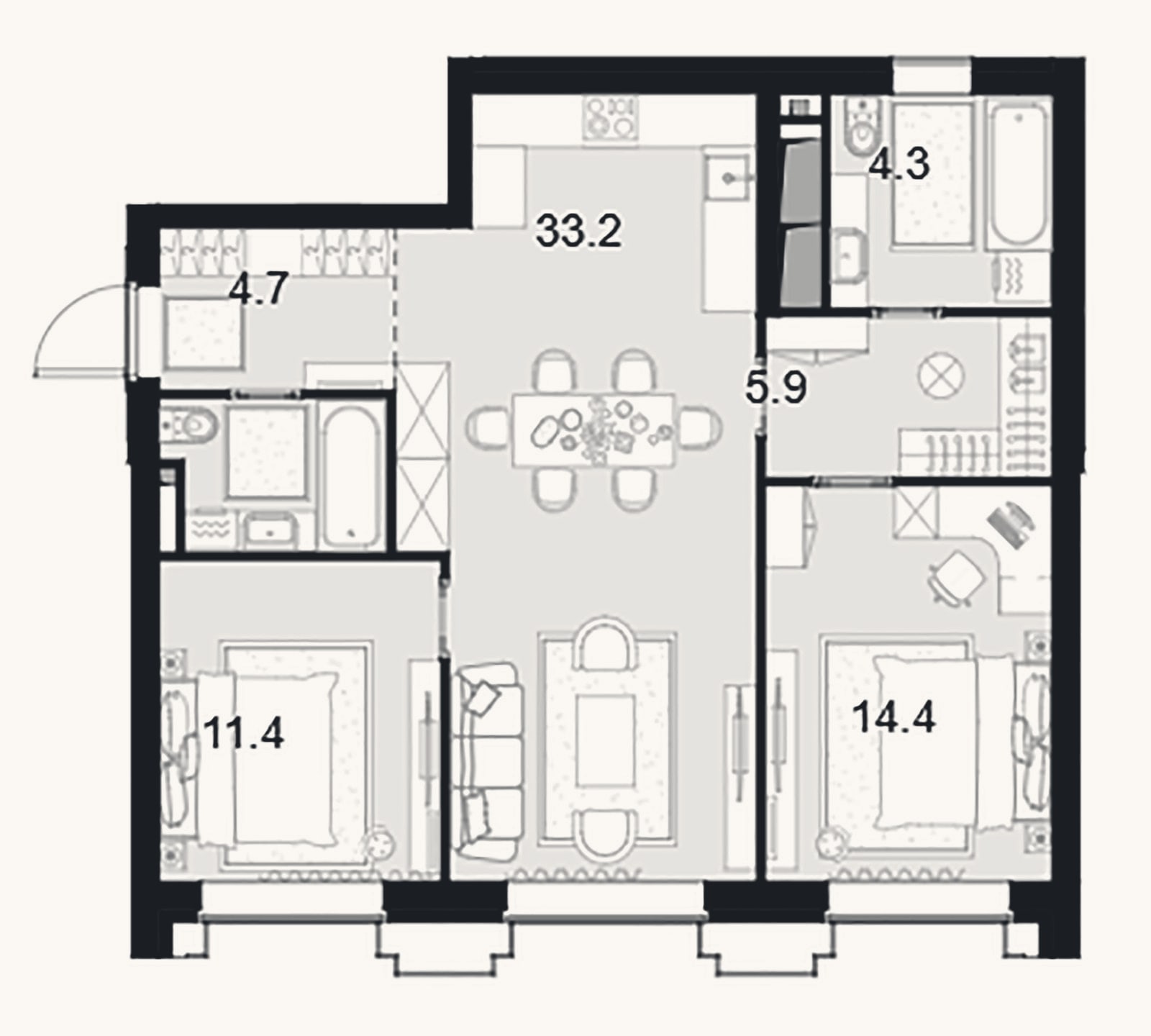 Планировка: 2-к, 79,8 м²