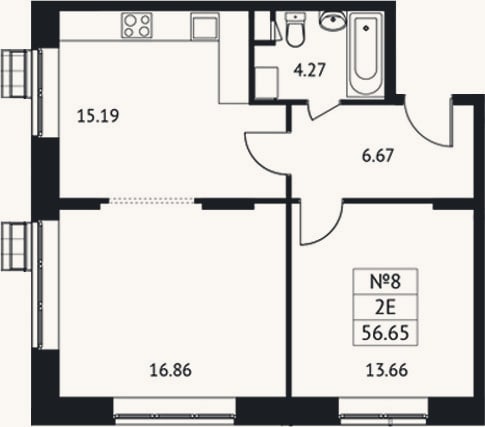 Планировка: 2-к, 56,7 м²