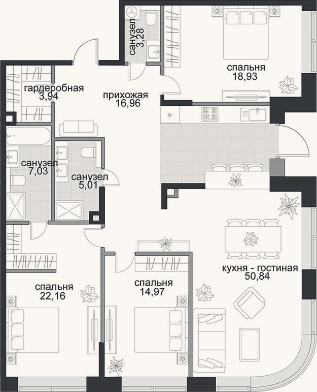 Планировка: 4+ к, 143,1 м²