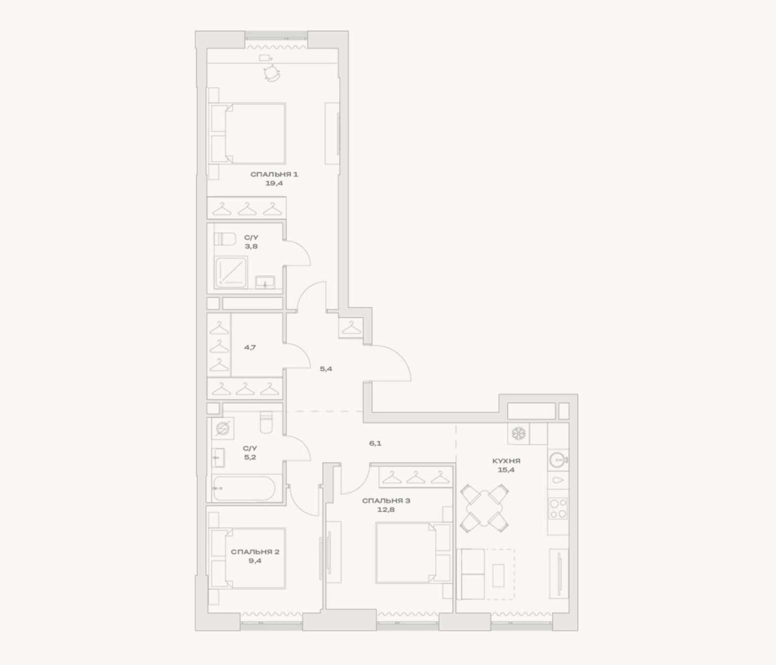 Планировка: 4+ к, 83,5 м²