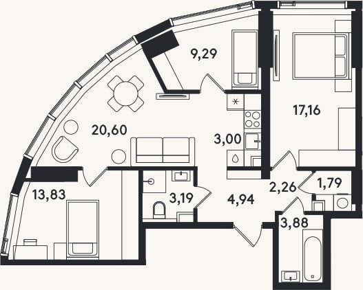 Планировка: 4+ к, 79,9 м²