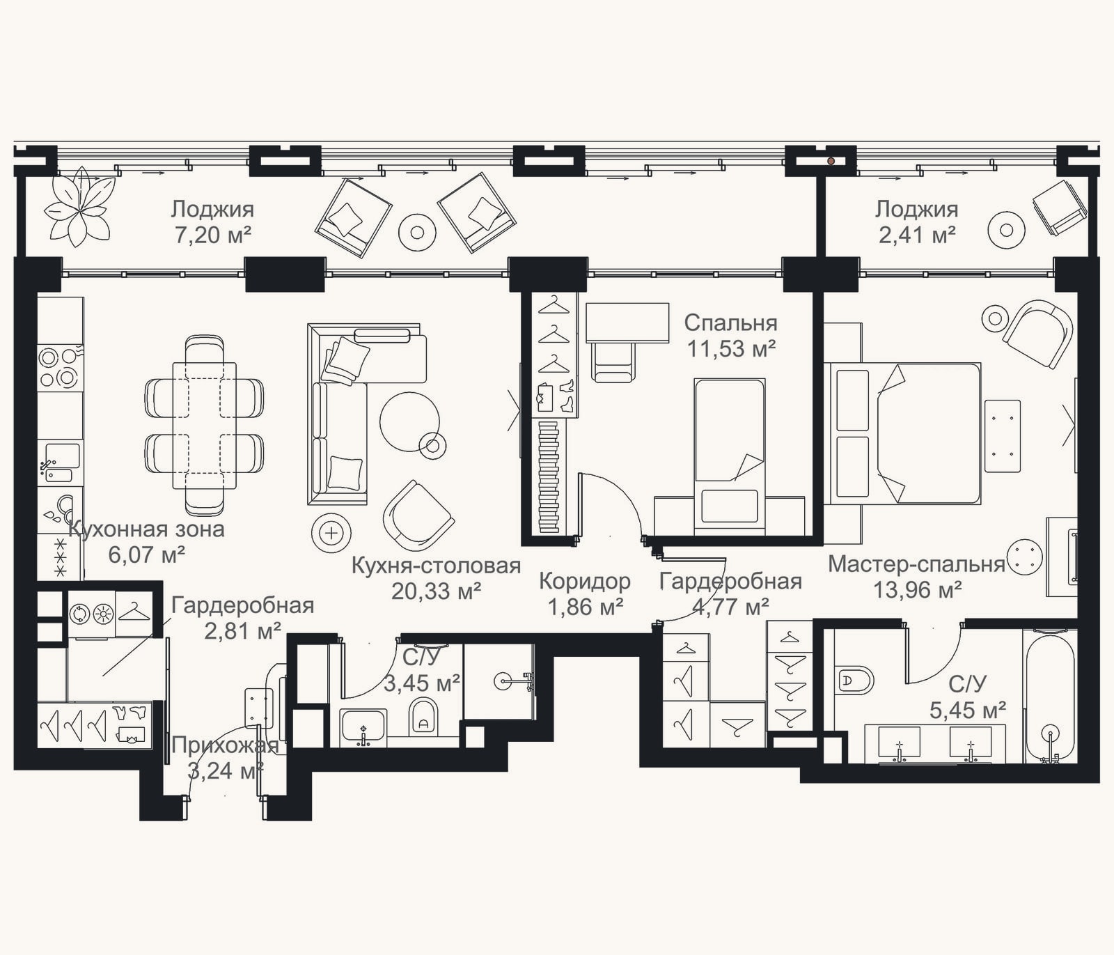 Планировка: 2-к, 73,5 м²