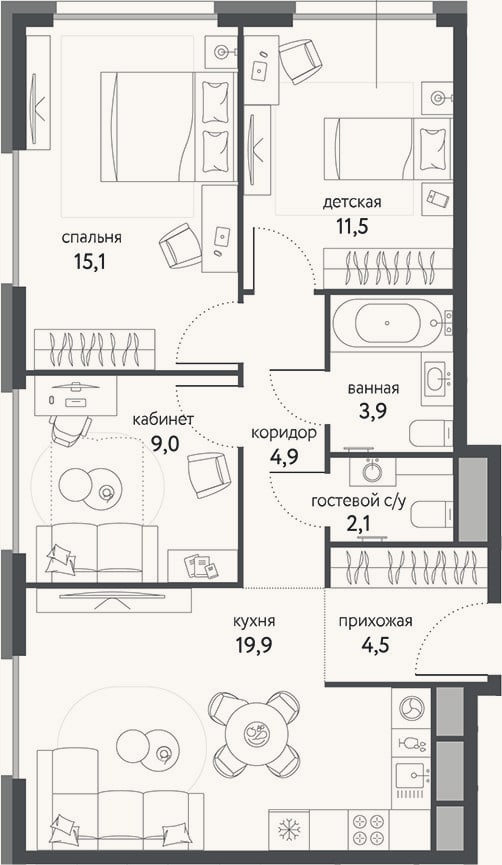 Планировка: 3-к, 70,8 м²