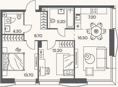 Планировка: 3-к, 67,6 м²