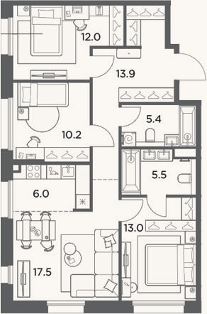 Планировка: 4+ к, 83,5 м²