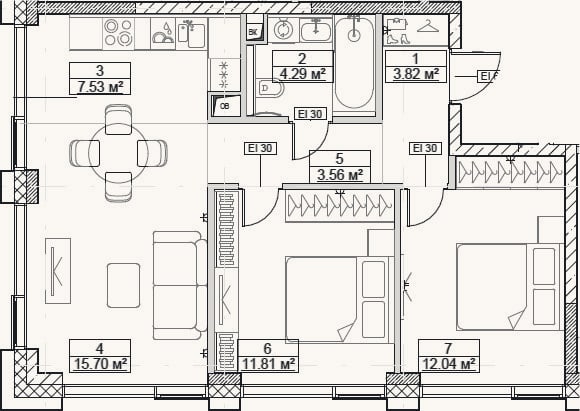 Планировка: 3-к, 58,8 м²