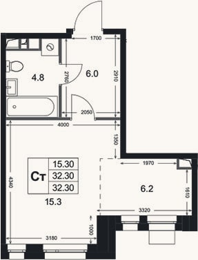 Планировка: Студия, 32,3 м²