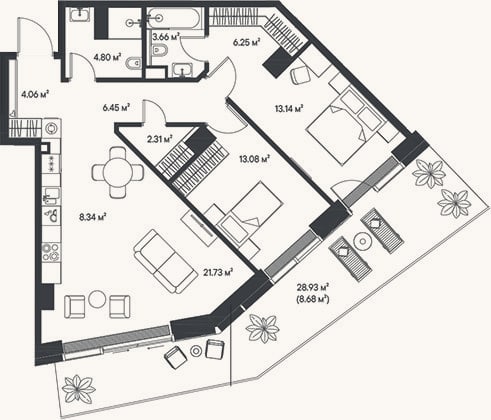 Планировка: 3-к, 83,8 м²