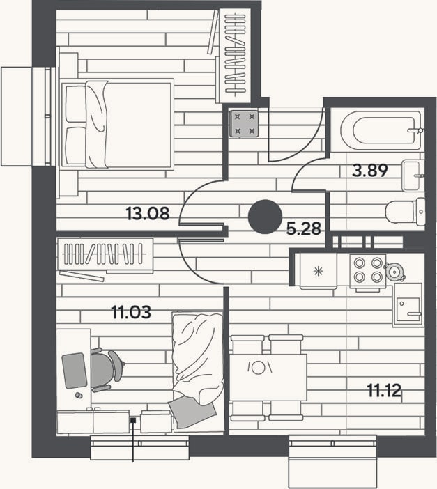 Планировка: 2-к, 44,4 м²