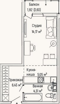 Планировка: Студия, 30 м²