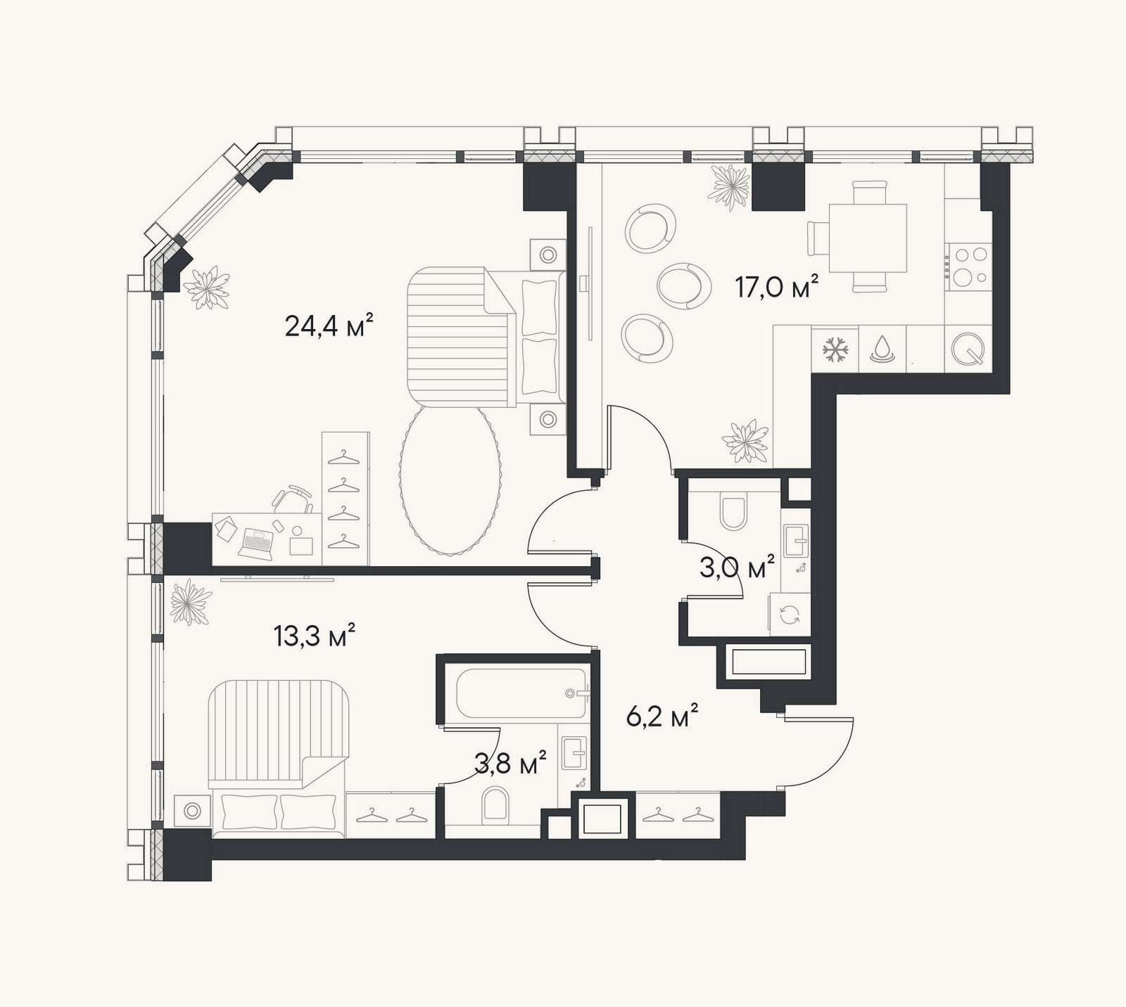 Планировка: 2-к, 67,7 м²