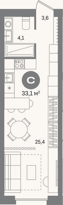 Планировка: Студия, 33,1 м²