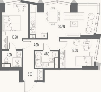 Планировка: 2-к, 70,7 м²
