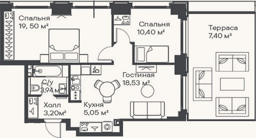 Планировка: 3-к, 60,6 м²