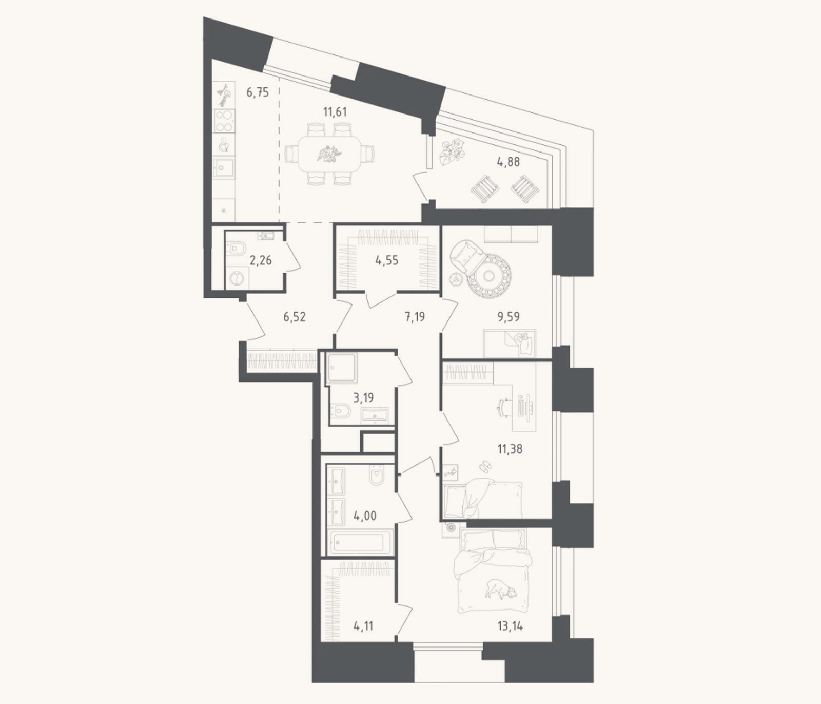 Планировка: 4+ к, 84,3 м²