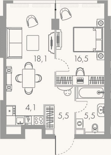 Планировка: 2-к, 49,7 м²