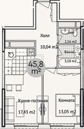 Планировка: 2-к, 50 м²