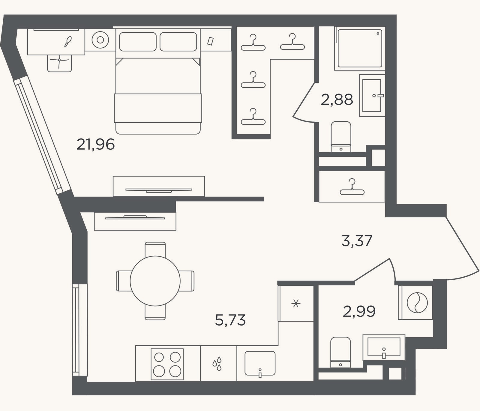 Планировка: Студия, 36,9 м²