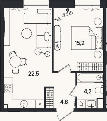 Планировка: 2-к, 46,7 м²