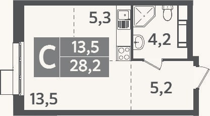 Планировка: Студия, 28,2 м²