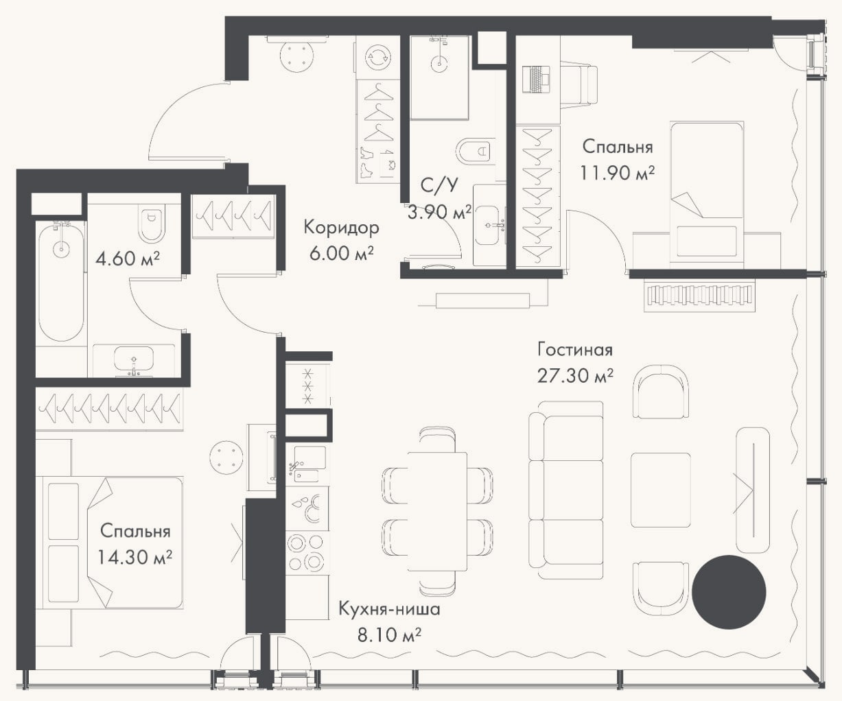 Планировка: 3-к, 76,1 м²