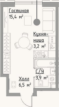 Планировка: Студия, 29 м²