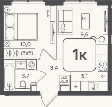 Планировка: 2-к, 31,8 м²